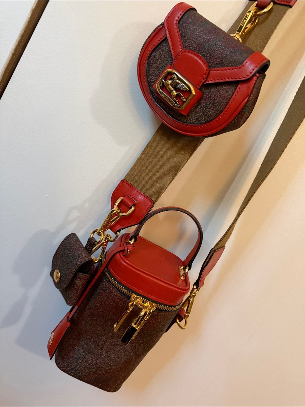 Etro Orange Trim Brown Crossbody Bag with Gold Hardware